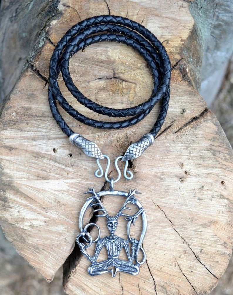 Cernunnos with Snake Heads Leather Necklace