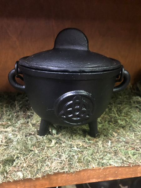 5" Cast Iron Cauldron with Lid and Triquetra