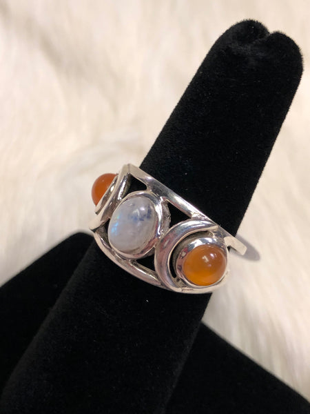 Sterling Silver Moonstone and Sunstone Ring