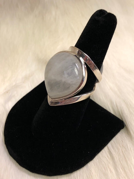 Sterling Silver Wide Style Tear Drop Moonstone Ring