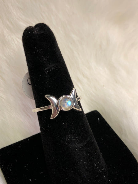 Sterling Silver Triple Goddess Moonstone Ring