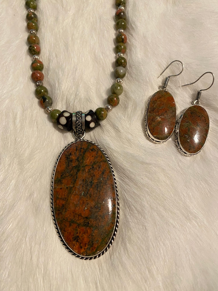 Custom Unakite Necklace and Earring Set