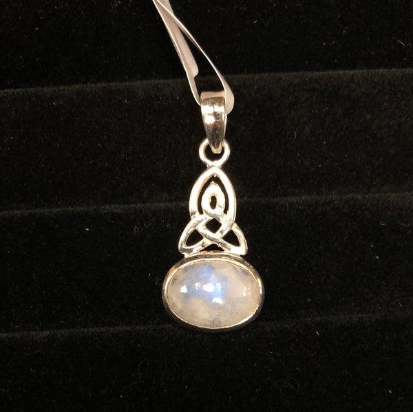Sterling Silver Triquetra Pendant with Rainbow Moonstone