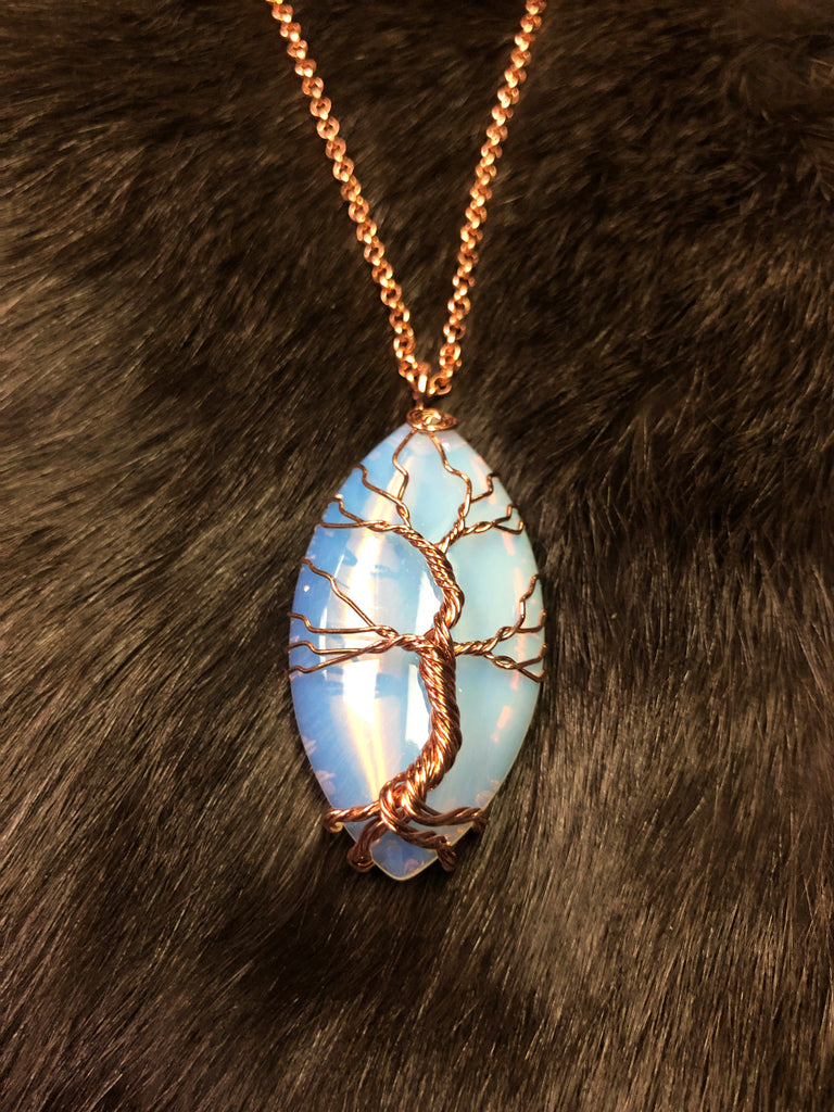 Large Opalite Pendant Tree of Life Wire Wrap