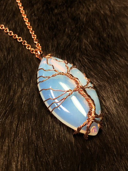 Large Opalite Pendant Tree of Life Wire Wrap