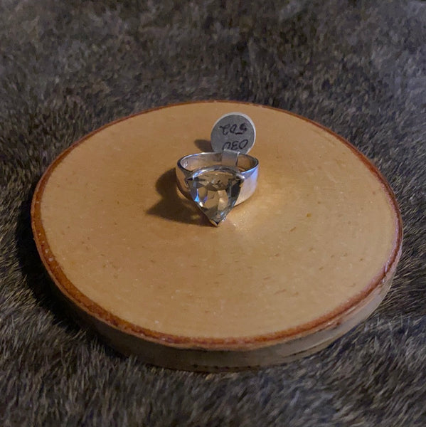 Sterling Silver Faceted Green Amethyst Triangle Ring