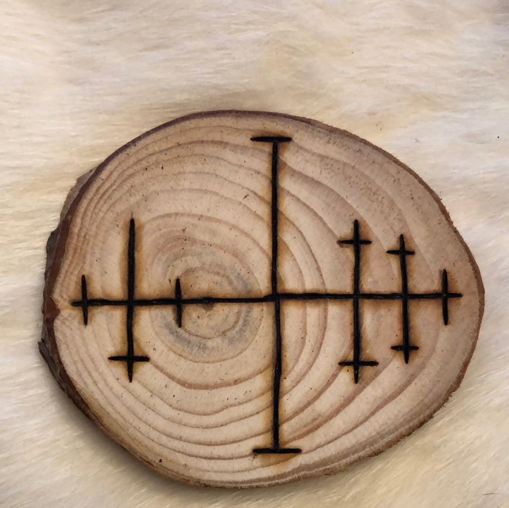Woodburned Norse Altar Disc - Protection Stave