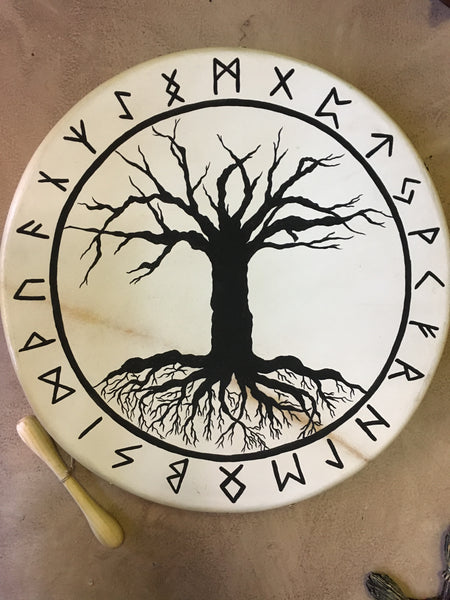 Nordic Bodhran Drum with Yggdrasil and Runes