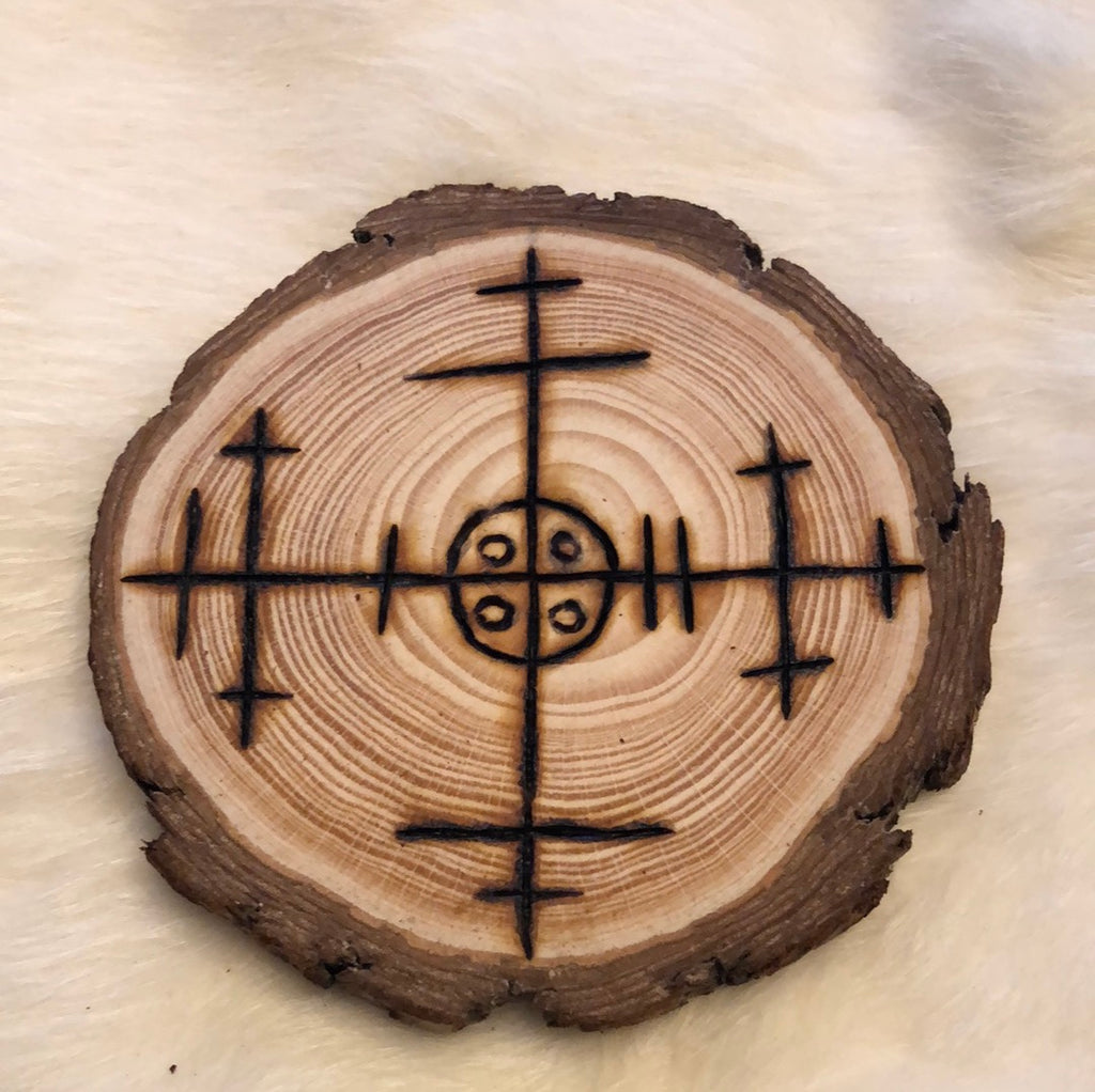 Woodburned Norse Altar Disc - Protection Stave