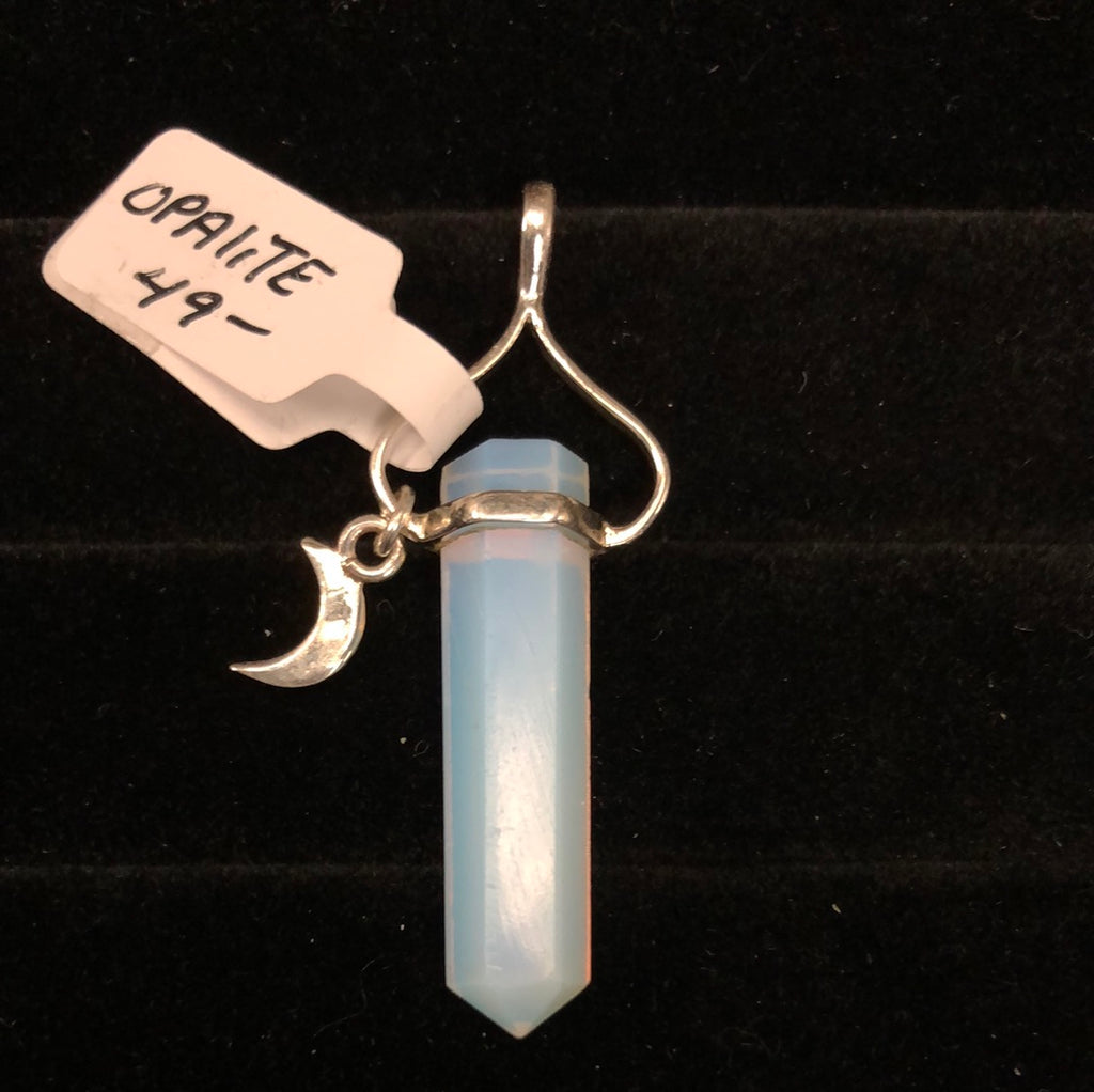 Sterling Silver and Opalite Pendant with Crescent Moon