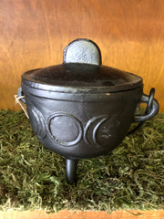 5" Cast Iron Cauldron with Lid - Triple Moon