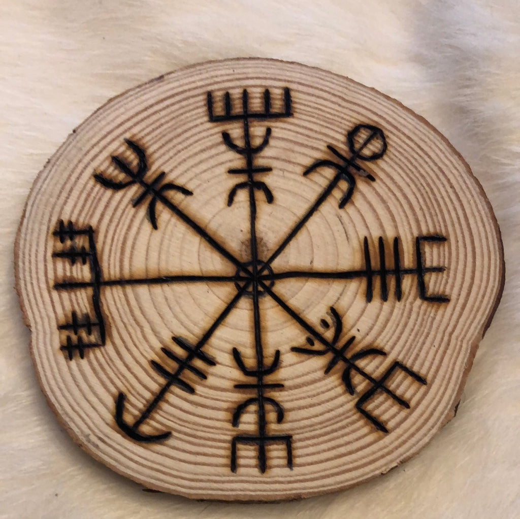 Woodburned Norse Altar Disc - Vegvisir (Norse Compass)
