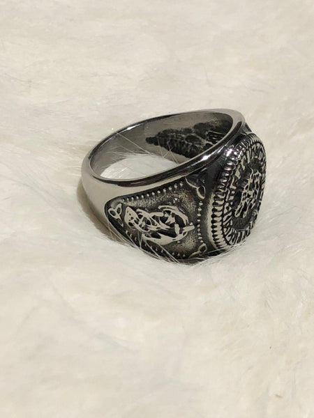 Nordic Wolf and Runes Ring
