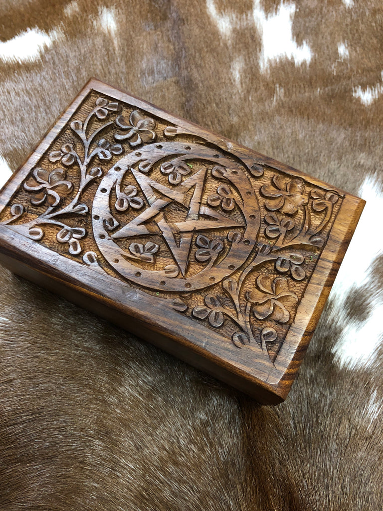 Carved Pentacle Wooden Box