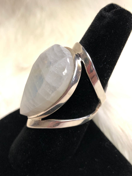 Sterling Silver Faceted Tear Drop Moonstone Ring