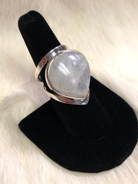 Sterling Silver Wide Style Tear Drop Moonstone Ring