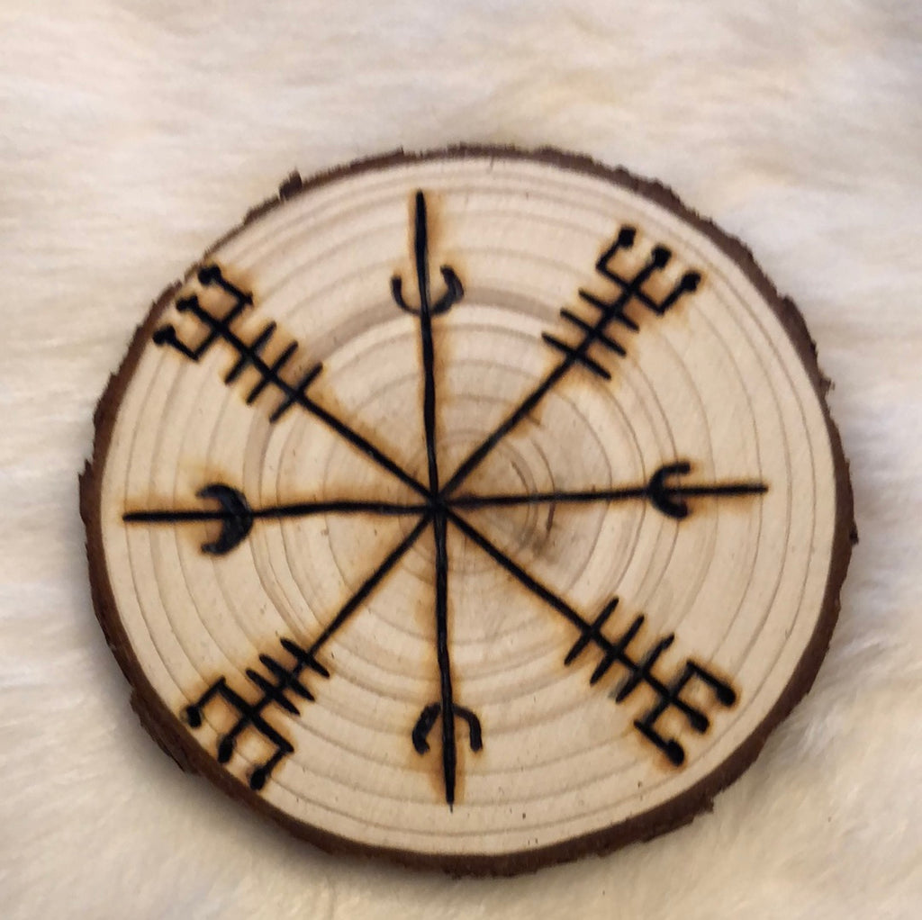 Woodburned Norse Altar Disc - Protection Stave