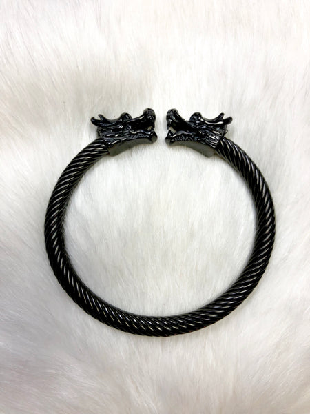 Stainless Steel Dual Dragon Head Bracelet - Black