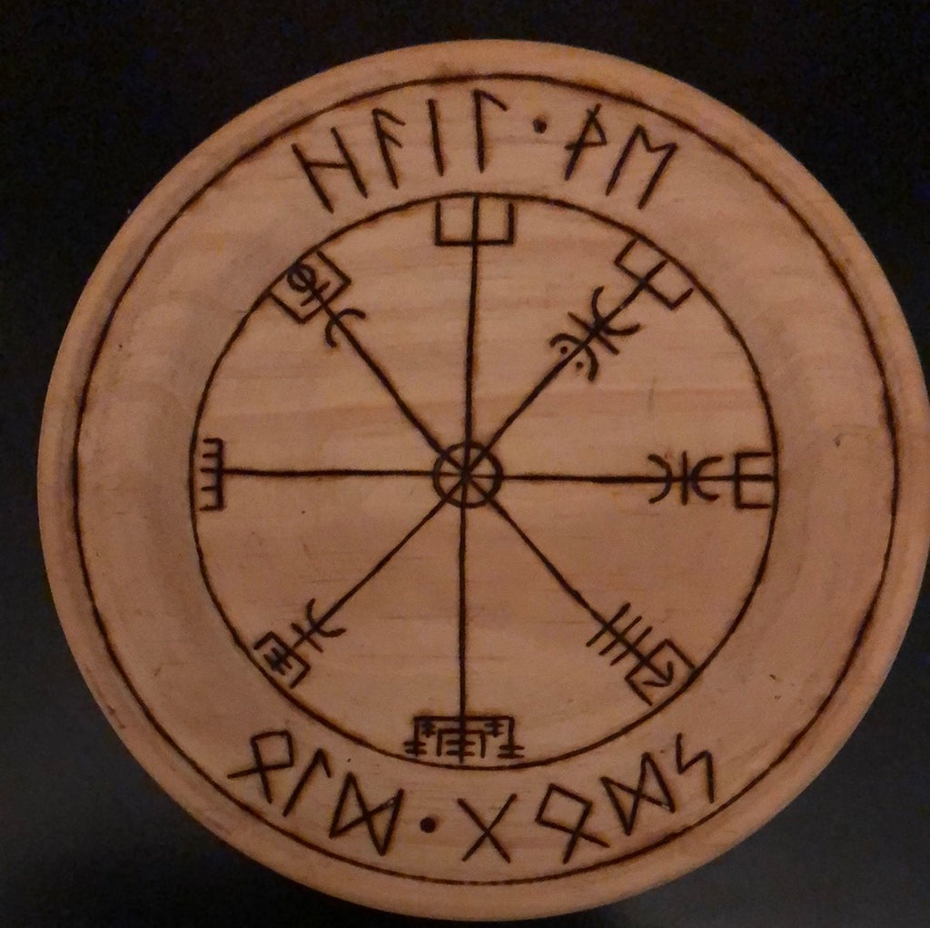 Wooden Offering Plate - Vegvisir (Norse Compass)