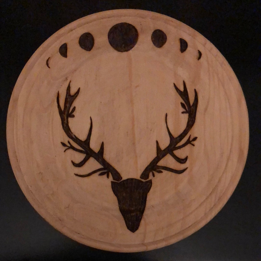 Wooden Offering Plate - Stag with Moons