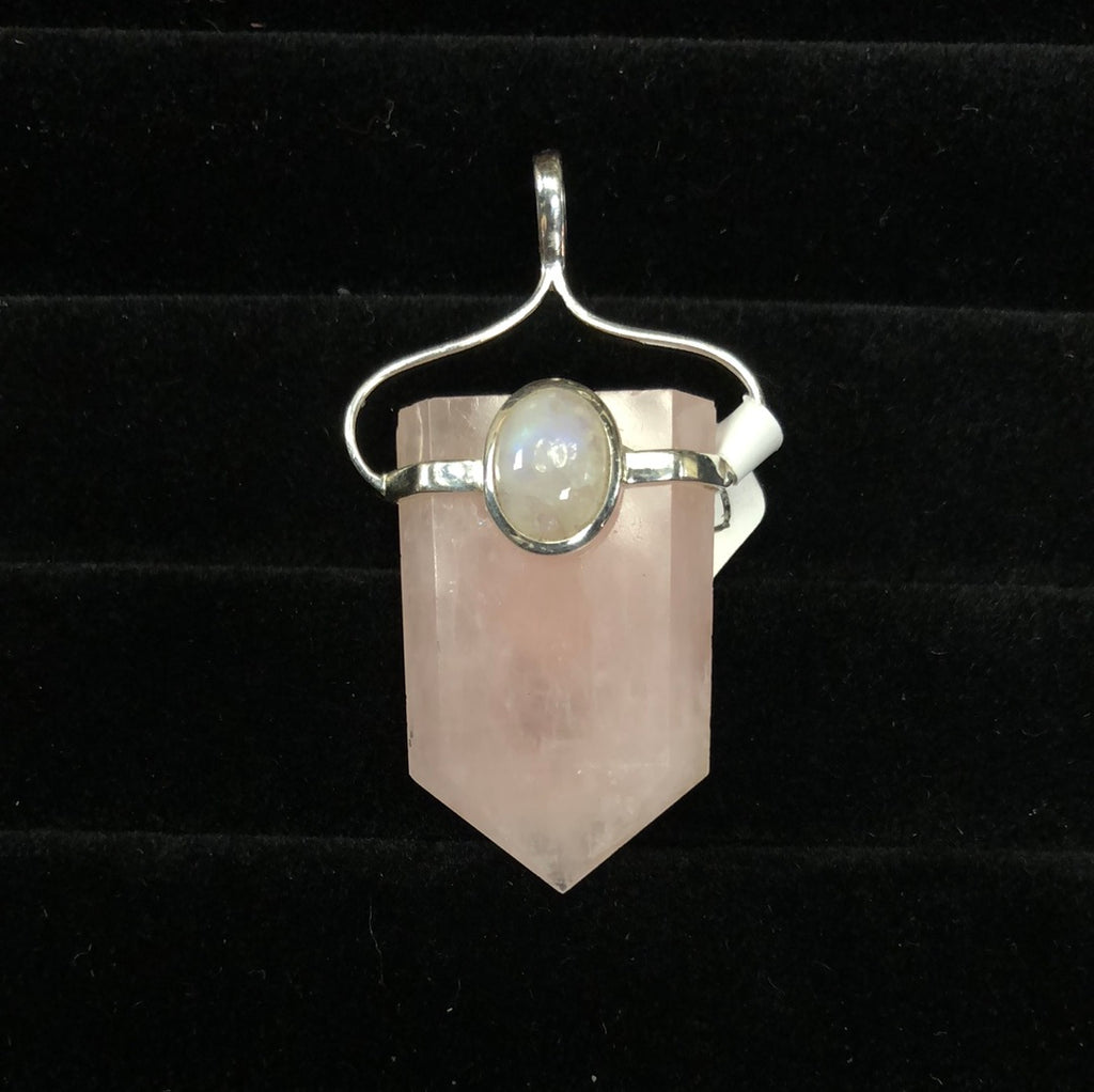 Sterling Silver Rose Quartz with Moonstone Pendant