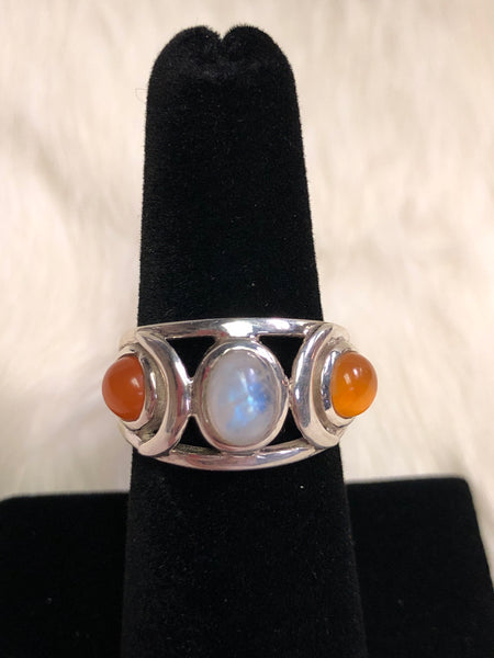 Sterling Silver Moonstone and Sunstone Ring