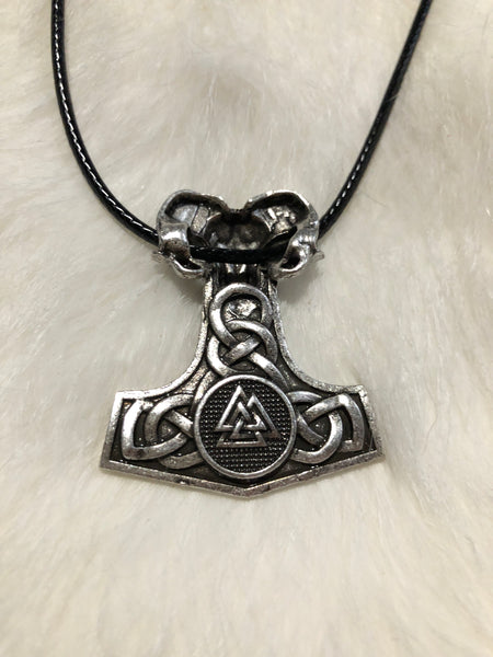 Goat Head Mjolnir with Norse Stave and Valknut