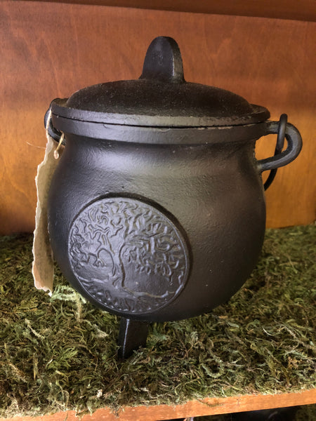 Large 5" x 5" Cast Iron Cauldron with Lid and Yggdrasil