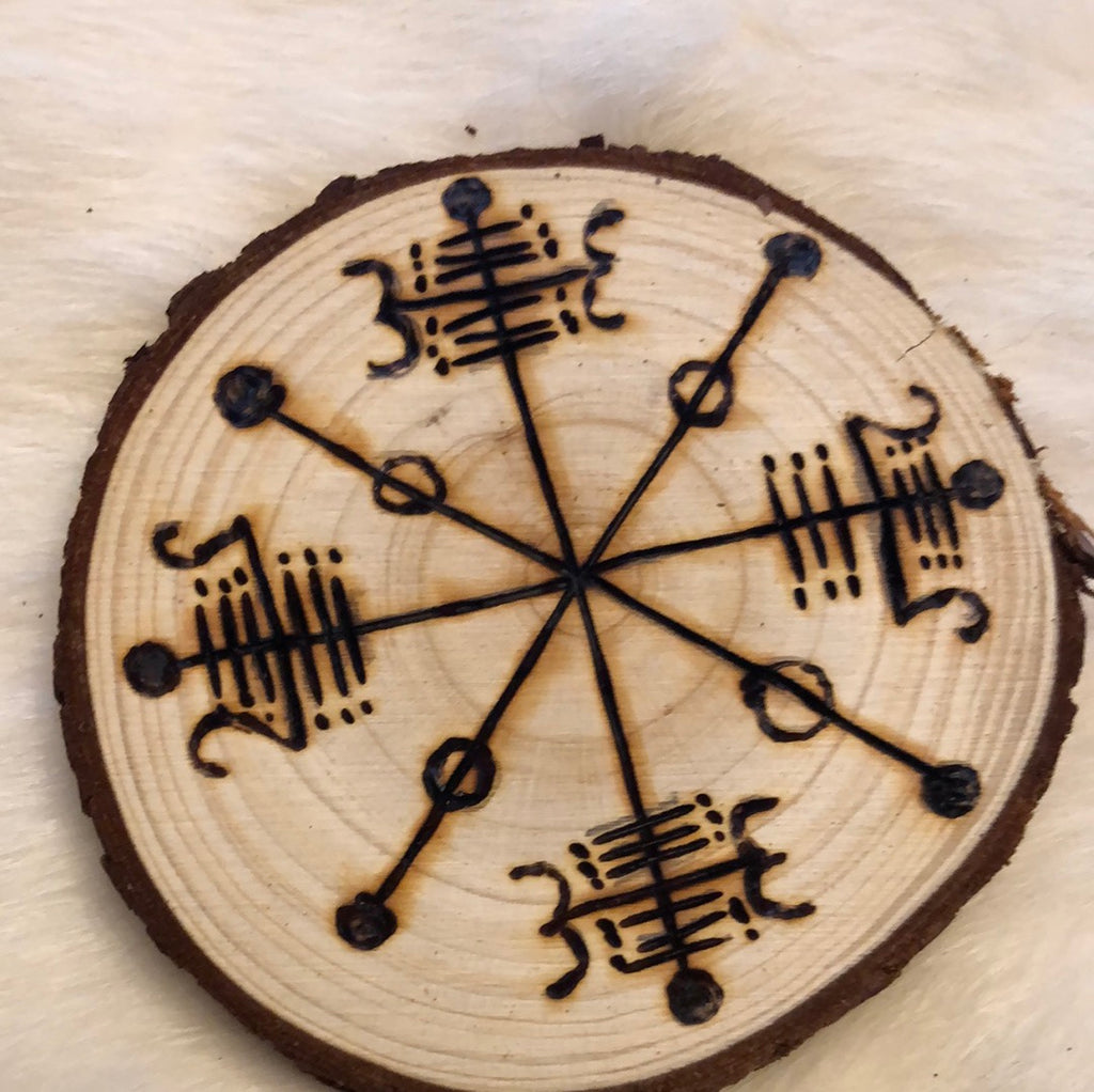 Woodburned Norse Altar Disc - Old Helm of Terror Stave