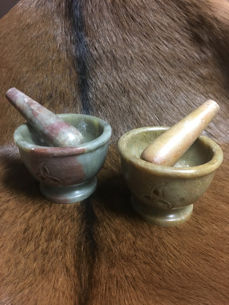Crescent Moon Natural Soapstone Carved Mortar and Pestle