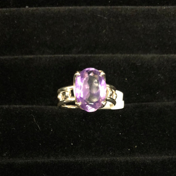 Sterling Silver Two Band Amethyst Ring