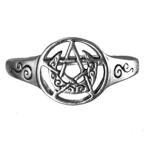 Sterling Silver Crescent Moon Pentacle Ring