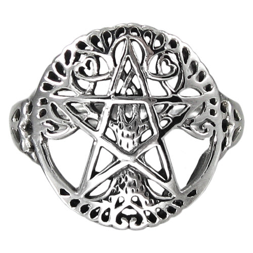 Sterling Silver Cut Tree Pentacle Ring