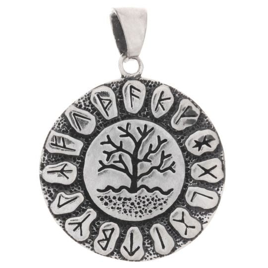 Yggdrasil With Runes  Sterling Silver Pendant